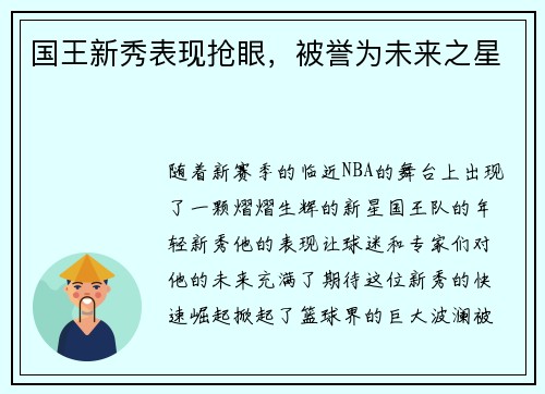国王新秀表现抢眼，被誉为未来之星